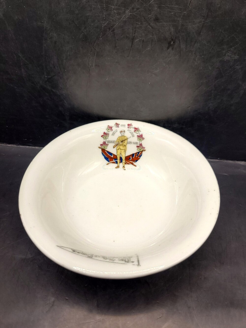 Antique Boer War WWI Canadian Soldier Bowl One With Britain Maple Leaf Forever